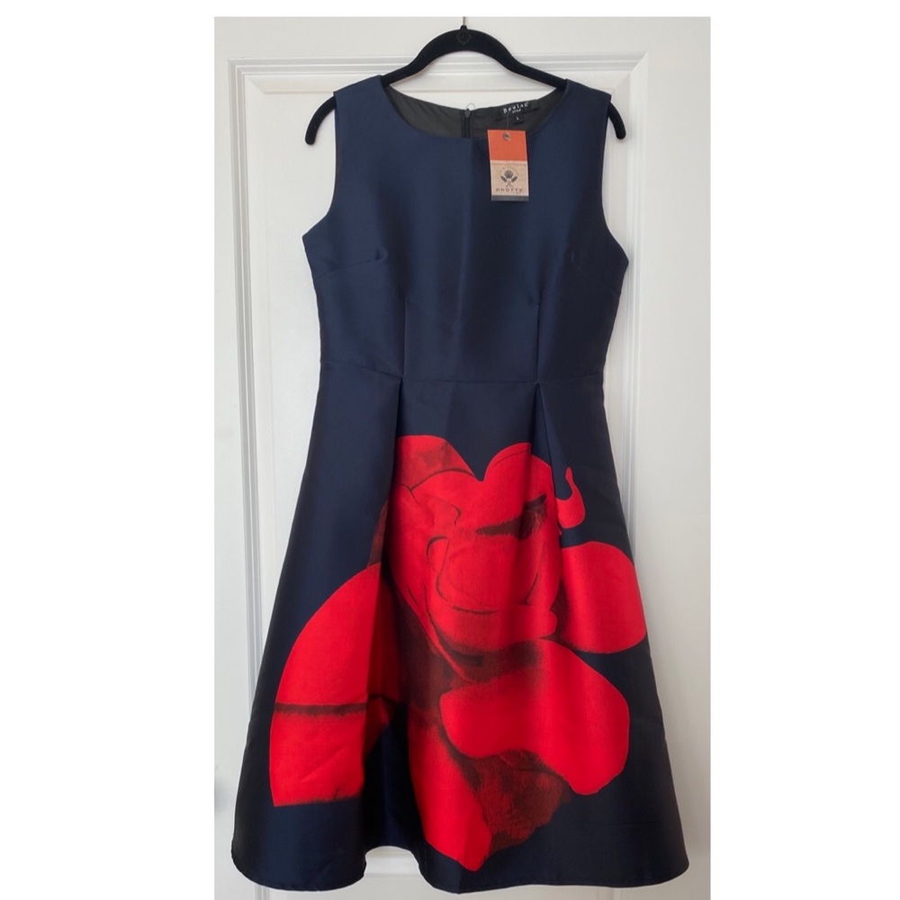 Beulah navy dress with red rose - size L